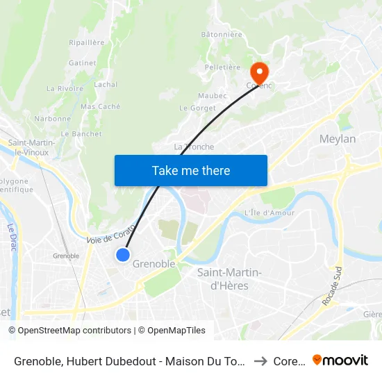 Grenoble, Hubert Dubedout - Maison Du Tourisme to Corenc map