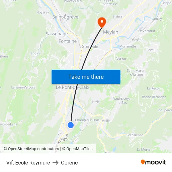 Vif, Ecole Reymure to Corenc map