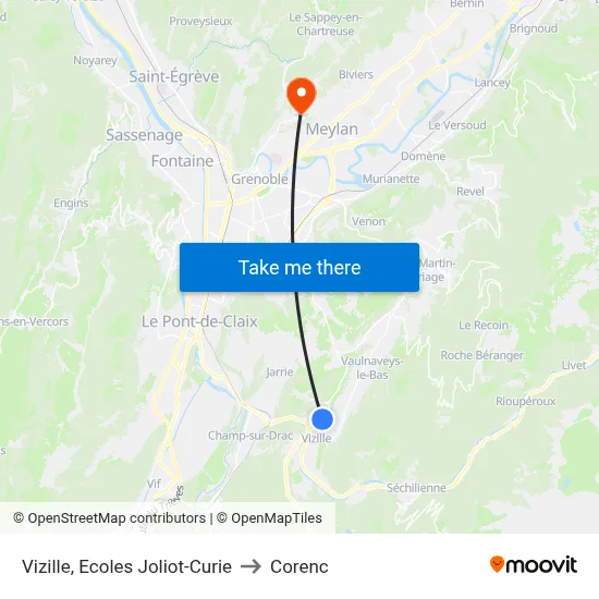 Vizille, Ecoles Joliot-Curie to Corenc map