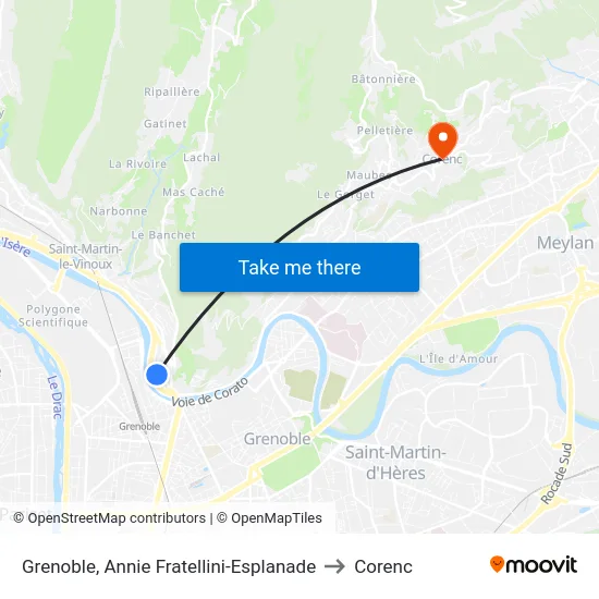 Grenoble, Annie Fratellini-Esplanade to Corenc map