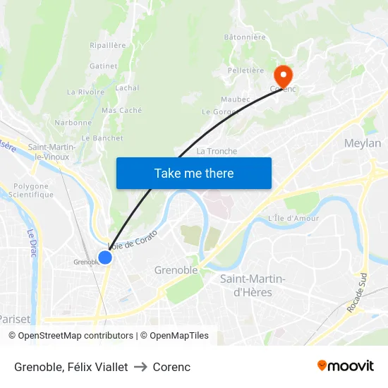 Grenoble, Félix Viallet to Corenc map