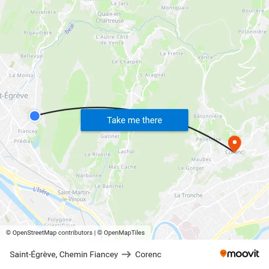 Saint-Égrève, Chemin Fiancey to Corenc map