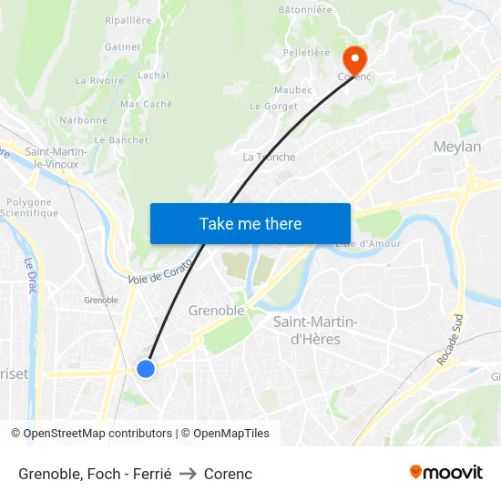 Grenoble, Foch - Ferrié to Corenc map