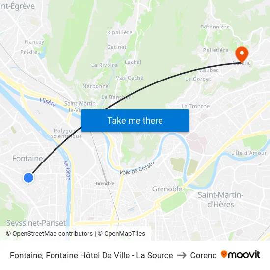 Fontaine, Fontaine Hôtel De Ville - La Source to Corenc map