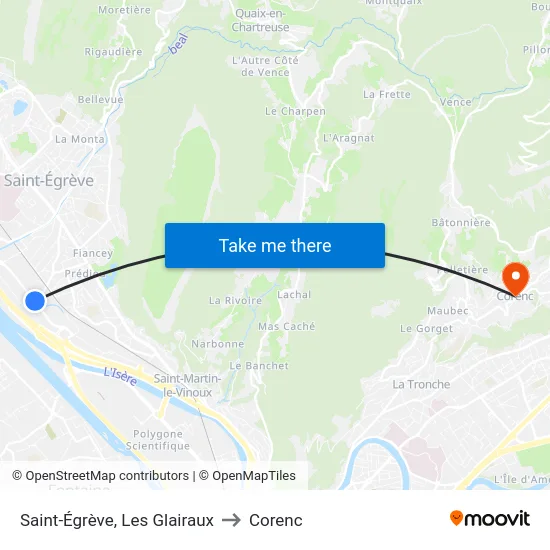 Saint-Égrève, Les Glairaux to Corenc map