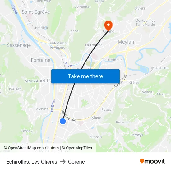 Échirolles, Les Glières to Corenc map