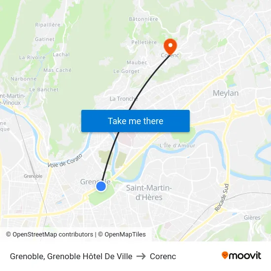 Grenoble, Grenoble Hôtel De Ville to Corenc map