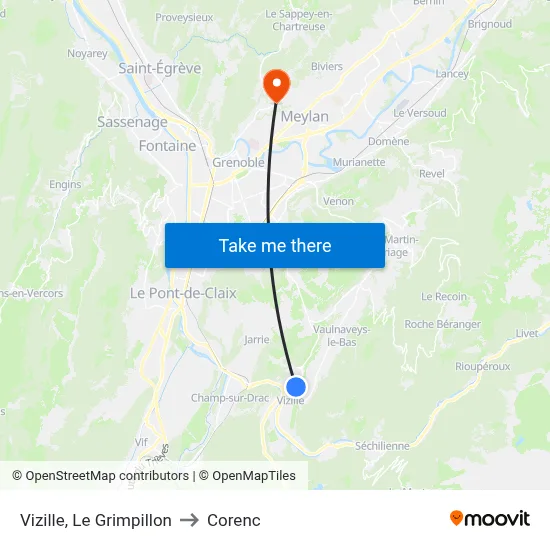 Vizille, Le Grimpillon to Corenc map