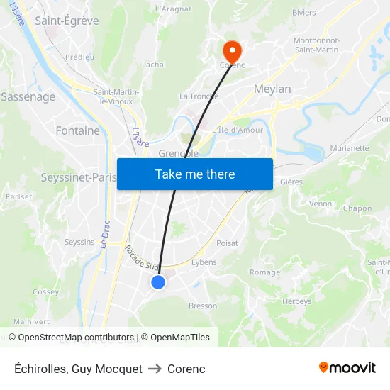 Échirolles, Guy Mocquet to Corenc map