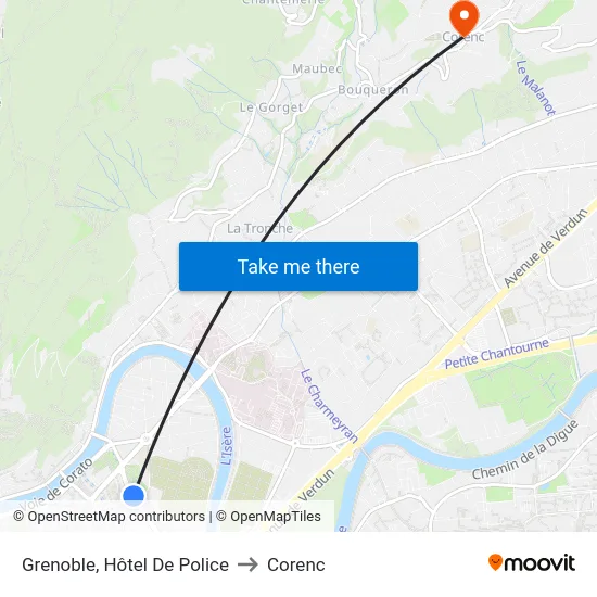 Grenoble, Hôtel De Police to Corenc map