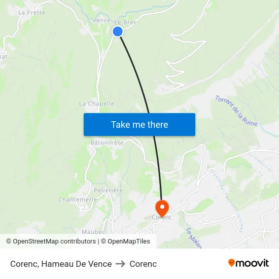 Corenc, Hameau De Vence to Corenc map