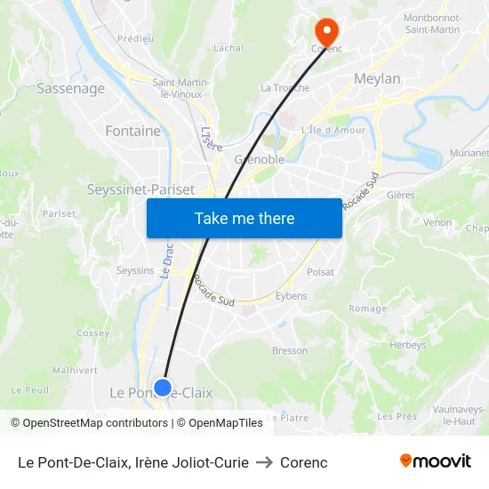 Le Pont-De-Claix, Irène Joliot-Curie to Corenc map