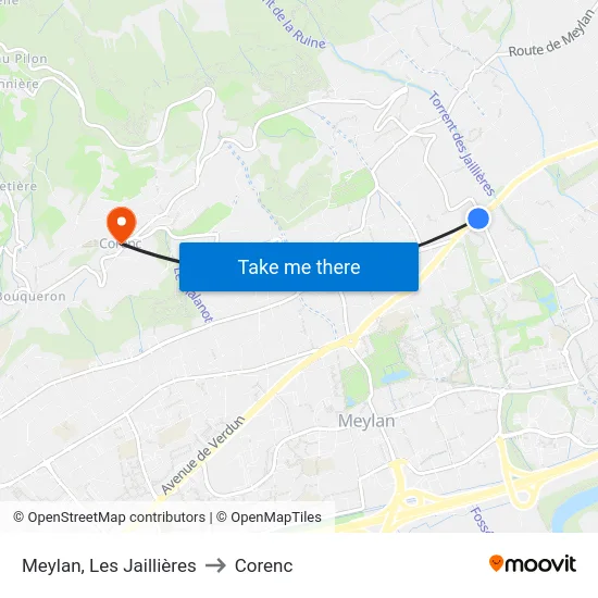 Meylan, Les Jaillières to Corenc map