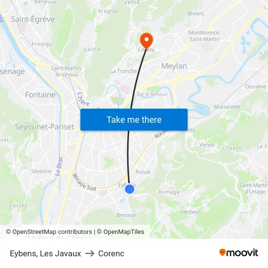 Eybens, Les Javaux to Corenc map
