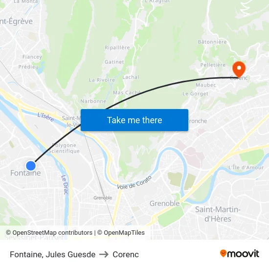 Fontaine, Jules Guesde to Corenc map
