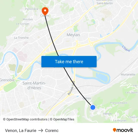 Venon, La Faurie to Corenc map