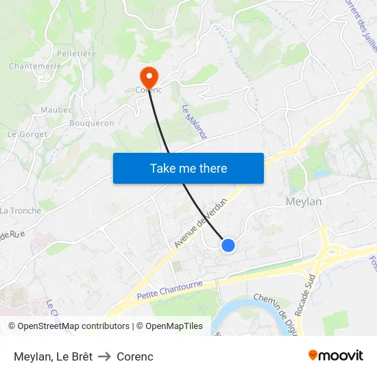 Meylan, Le Brêt to Corenc map