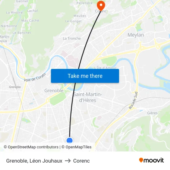 Grenoble, Léon Jouhaux to Corenc map