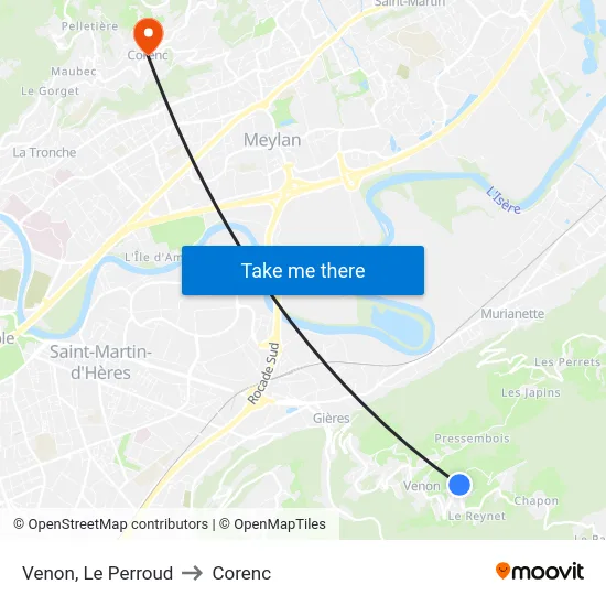 Venon, Le Perroud to Corenc map