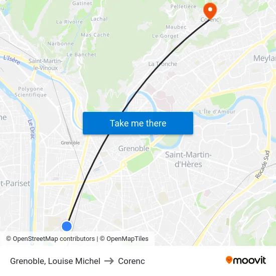 Grenoble, Louise Michel to Corenc map