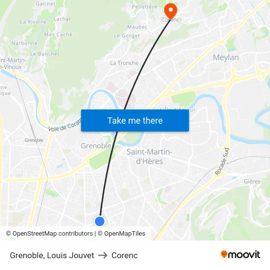 Grenoble, Louis Jouvet to Corenc map