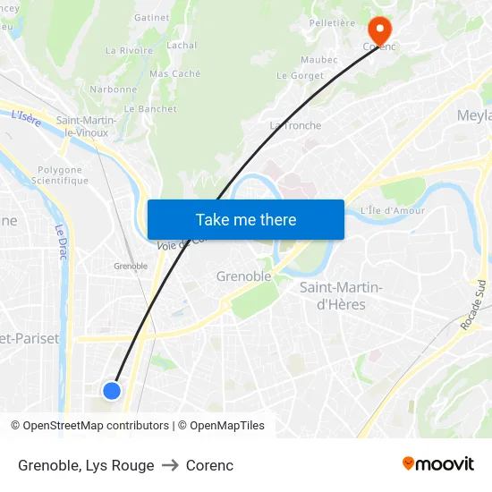 Grenoble, Lys Rouge to Corenc map