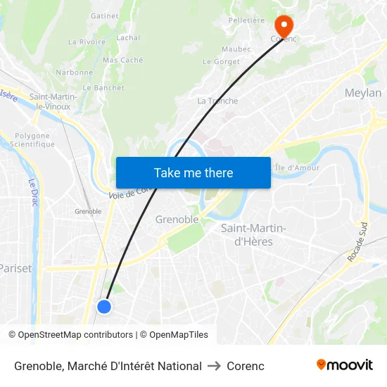Grenoble, Marché D'Intérêt National to Corenc map