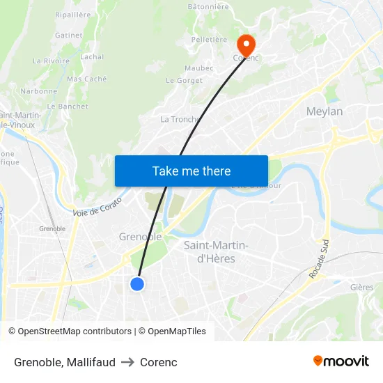 Grenoble, Mallifaud to Corenc map