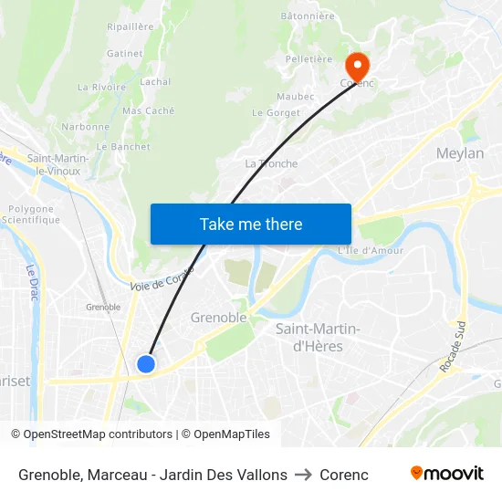 Grenoble, Marceau - Jardin Des Vallons to Corenc map