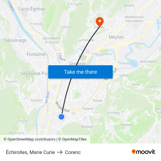 Échirolles, Marie Curie to Corenc map