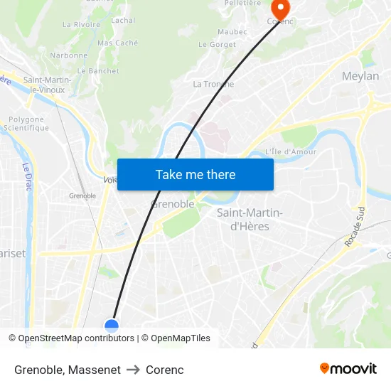 Grenoble, Massenet to Corenc map