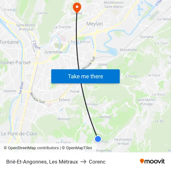 Brié-Et-Angonnes, Les Métraux to Corenc map