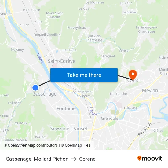 Sassenage, Mollard Pichon to Corenc map