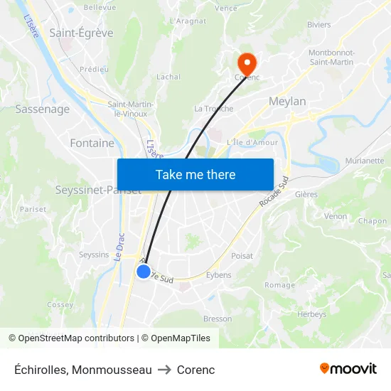 Échirolles, Monmousseau to Corenc map