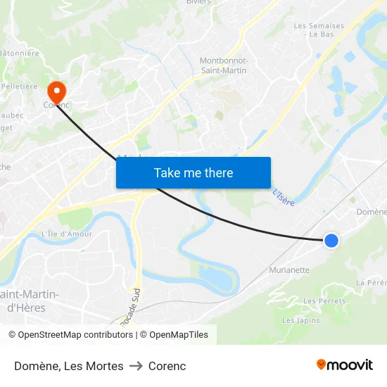 Domène, Les Mortes to Corenc map