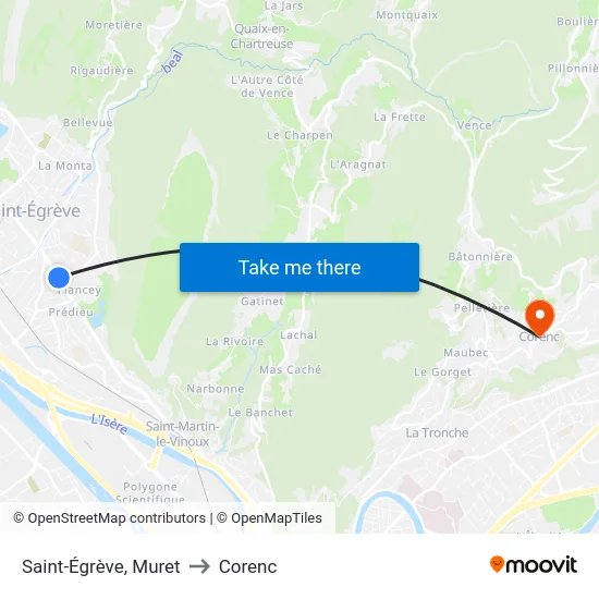 Saint-Égrève, Muret to Corenc map