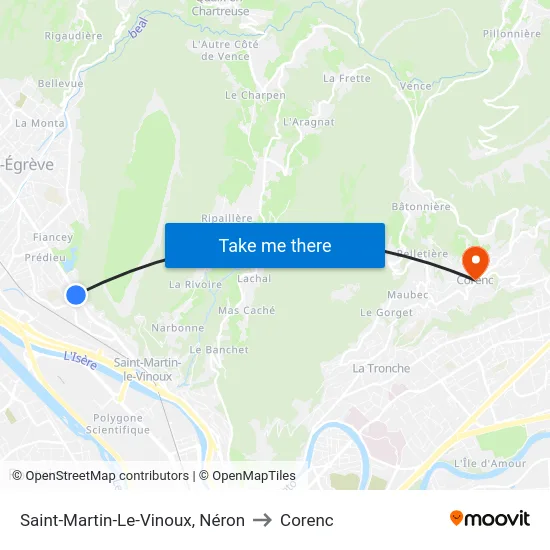 Saint-Martin-Le-Vinoux, Néron to Corenc map