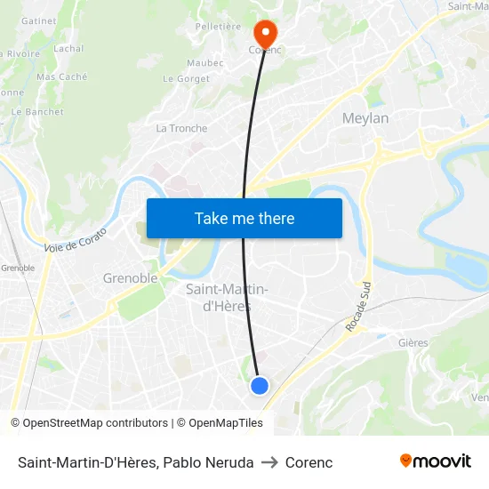 Saint-Martin-D'Hères, Pablo Neruda to Corenc map