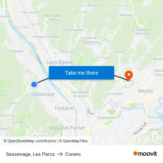 Sassenage, Les Parcs to Corenc map