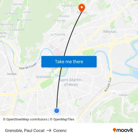 Grenoble, Paul Cocat to Corenc map