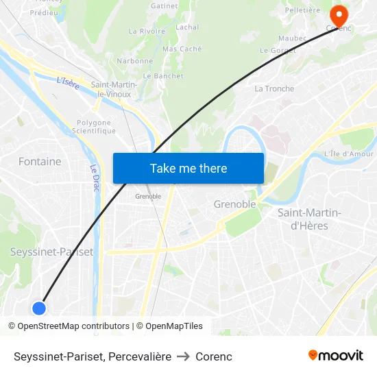 Seyssinet-Pariset, Percevalière to Corenc map