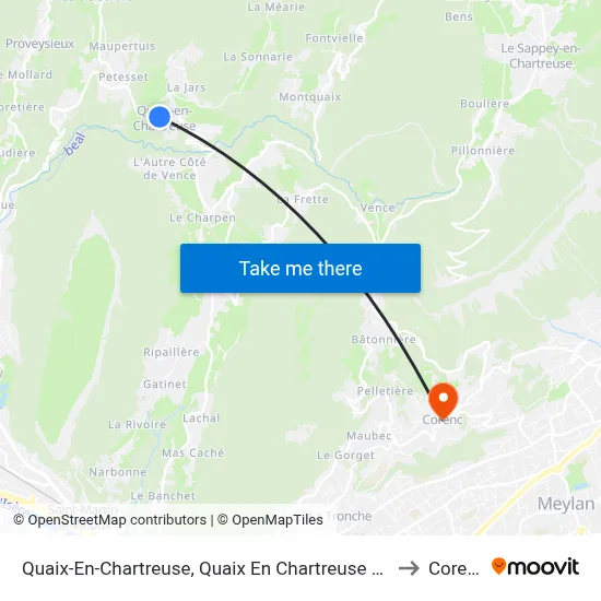 Quaix-En-Chartreuse, Quaix En Chartreuse Place to Corenc map