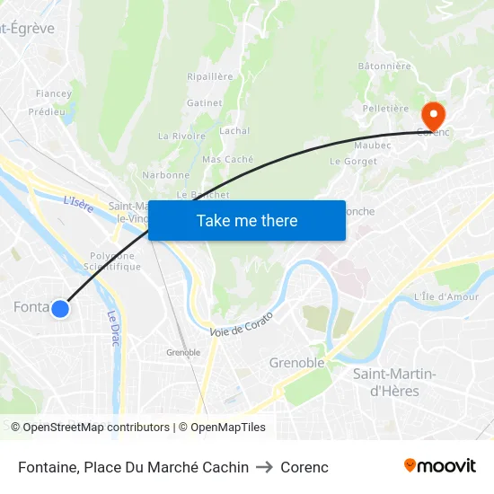 Fontaine, Place Du Marché Cachin to Corenc map