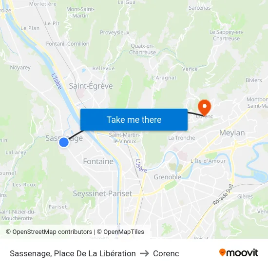 Sassenage, Place De La Libération to Corenc map