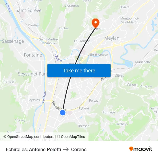 Échirolles, Antoine Polotti to Corenc map