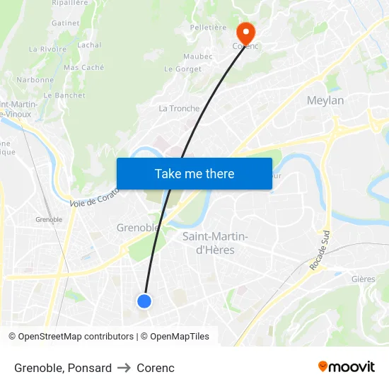Grenoble, Ponsard to Corenc map