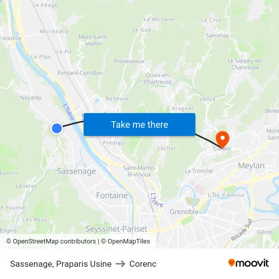 Sassenage, Praparis Usine to Corenc map