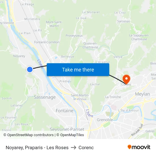 Noyarey, Praparis - Les Roses to Corenc map