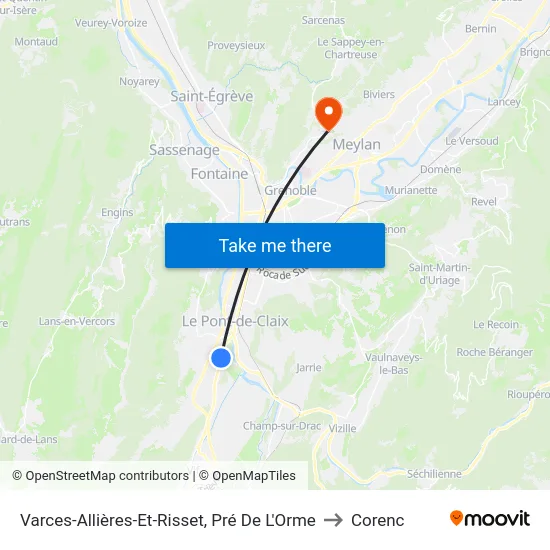 Varces-Allières-Et-Risset, Pré De L'Orme to Corenc map
