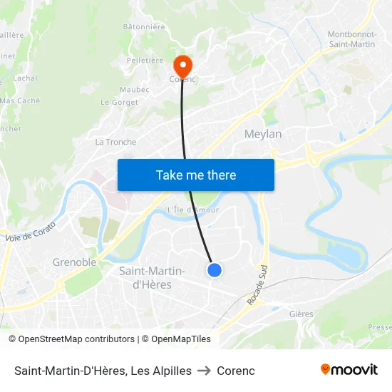 Saint-Martin-D'Hères, Les Alpilles to Corenc map
